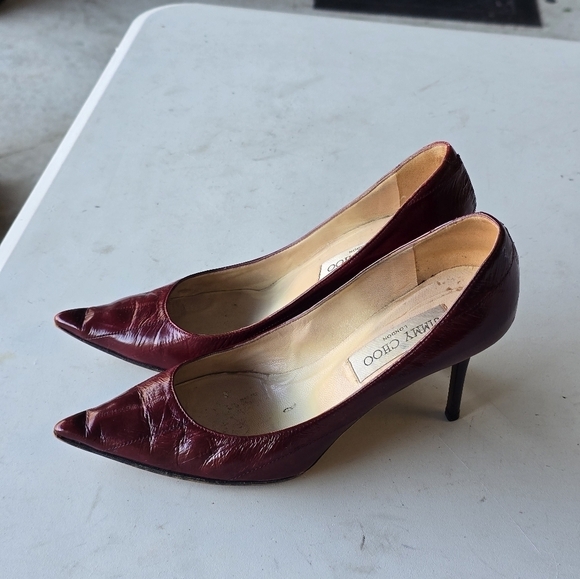 Jimmy Choo Pumps Womens Sz 6 Anouk Red Snakeskin Python Embossed Stiletto Heels - Picture 6 of 16